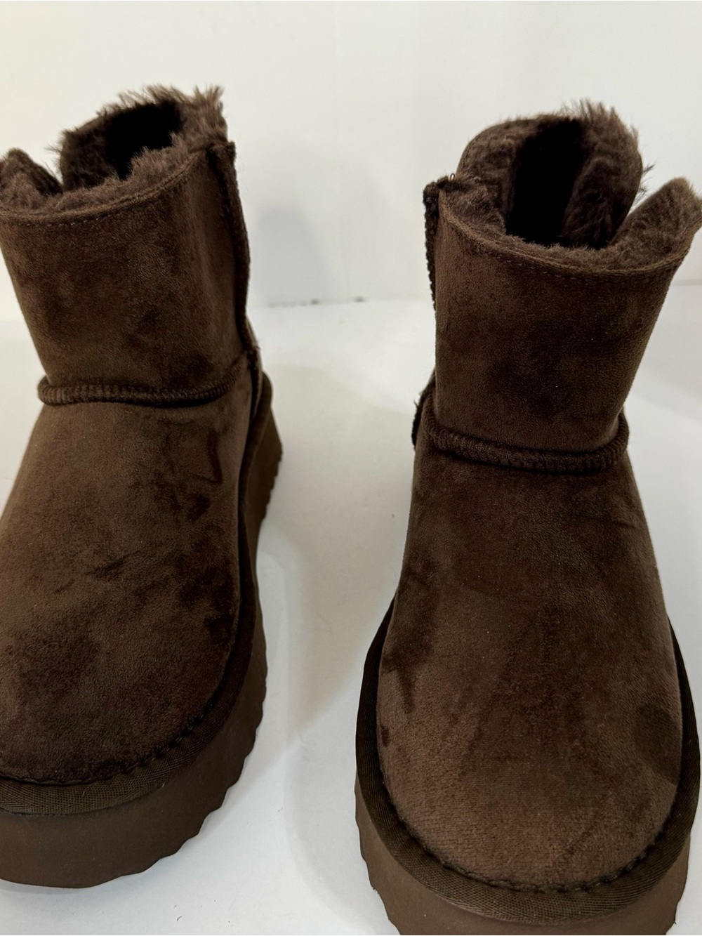 Source Unknown Brown Suede Faux Fur Lined Ankle Booties
